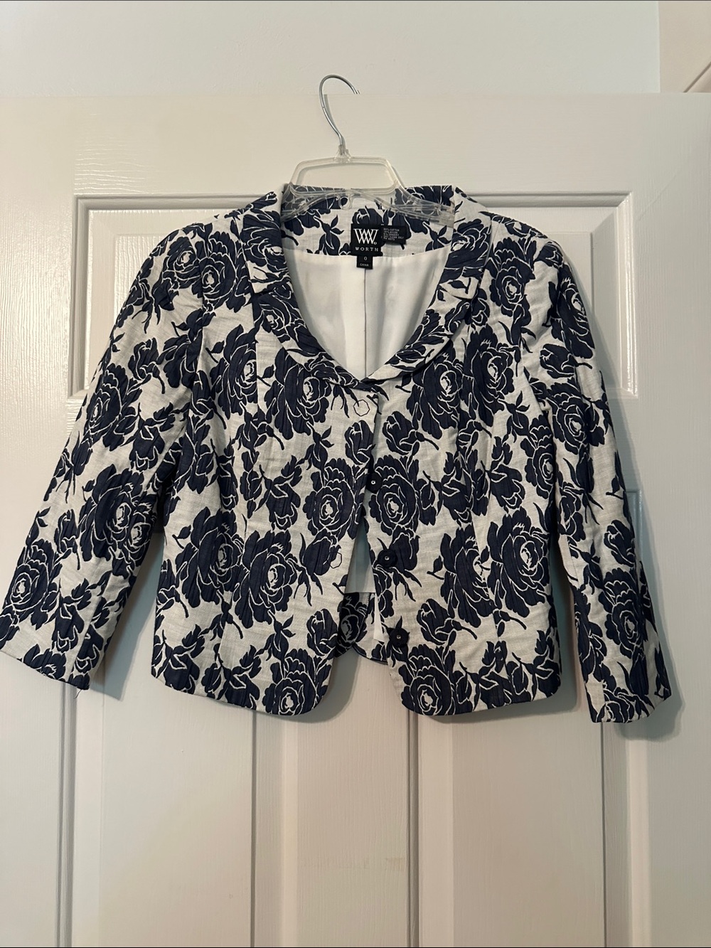 Navy Floral Cropped Blazer